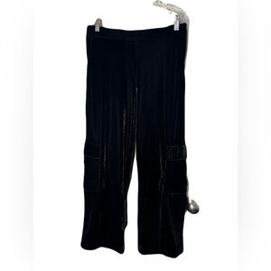 Paparazzi High Sheen Black Velvety/Velour Cargo Slouchy wide leg Trousers